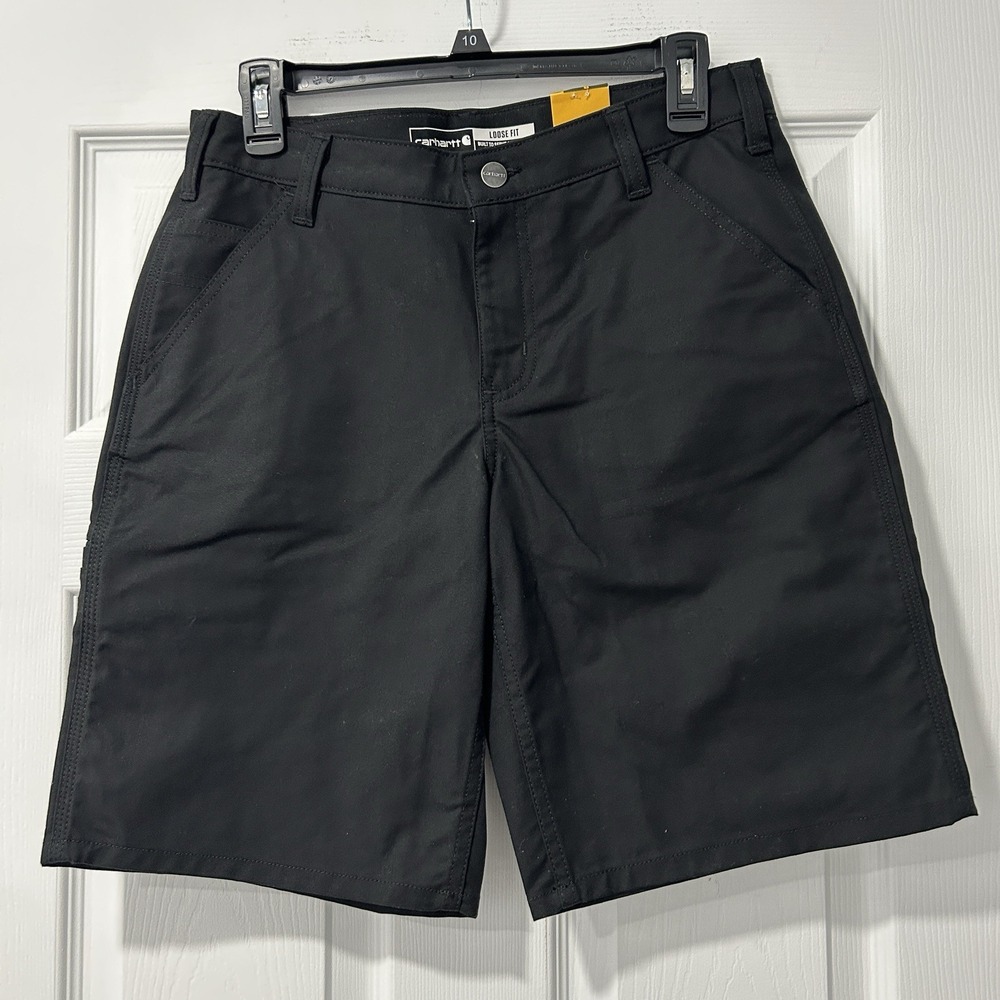 Carhartt Women's Canvas Work Shorts Sz 8 Black 10" Inseam Rugged Flex Loose Fit‎